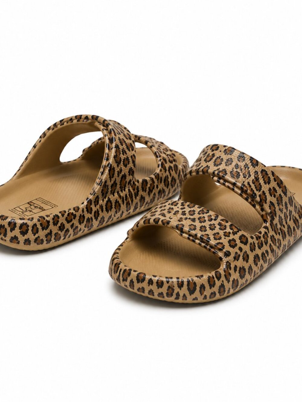 Leopard Print Double Strap Slide Sandals Women's Comfort Slip-On Slides Casual S - Picture 2 of 5